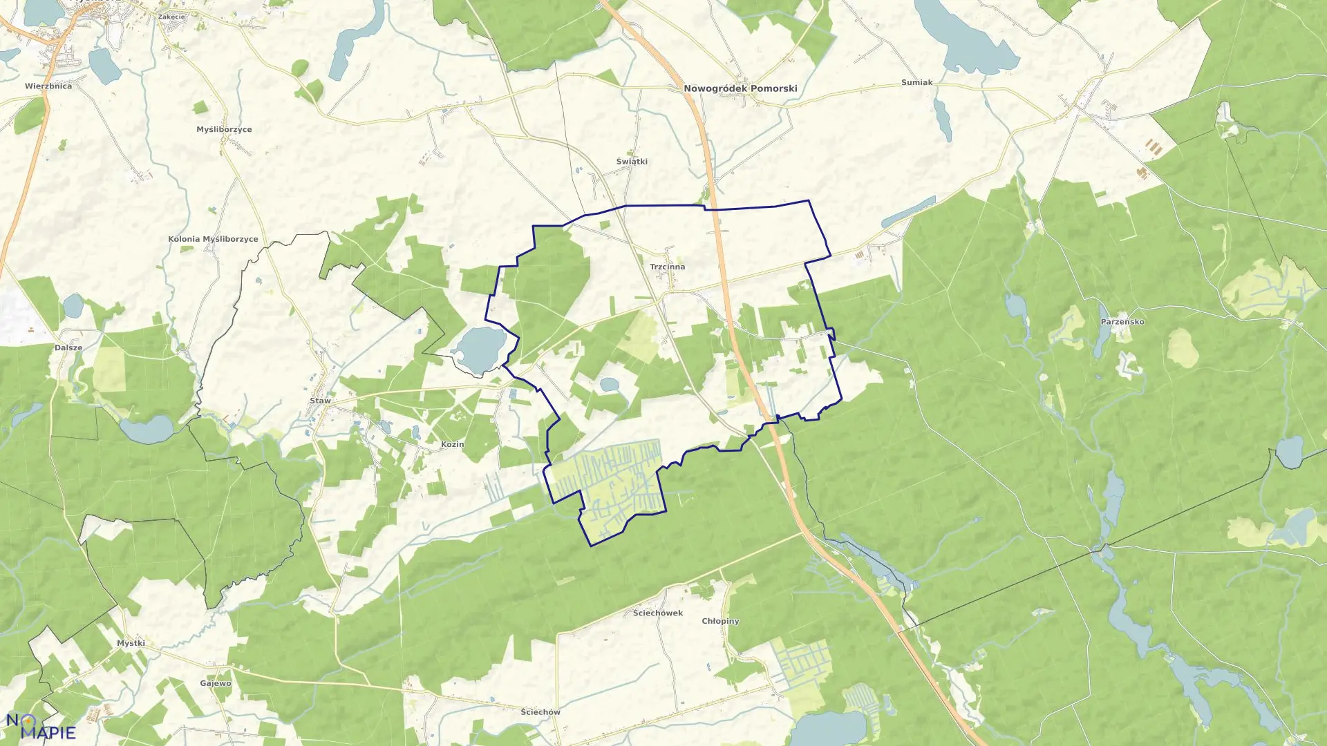 Mapa obrębu TRZCINNA w gminie Nowogródek Pomorski